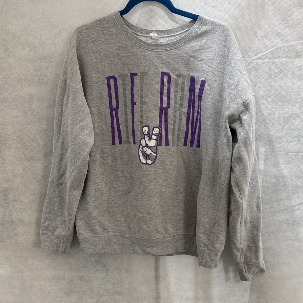 Gray and Purple Graphic TCU womens Sweater